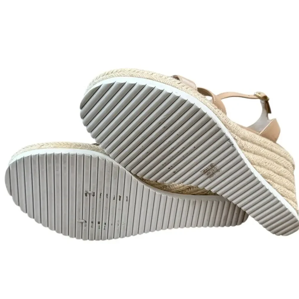 Stuart Weitzman Catlina Leather Espadrille Wedge Beige/Tan Sandal – Sz 9.5B